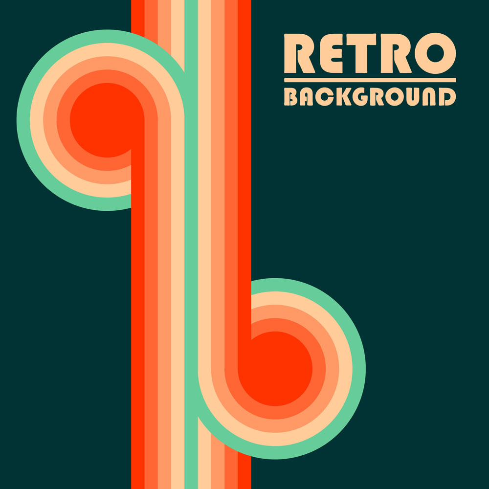 Retro design background with colored twisted stripes. Vector illustration.